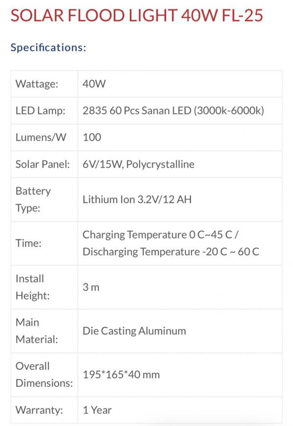 40W Solar Flood Light