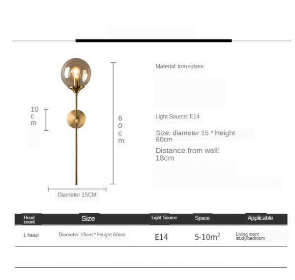 Modern Led Crystal Ball Lamp Gold Nordic