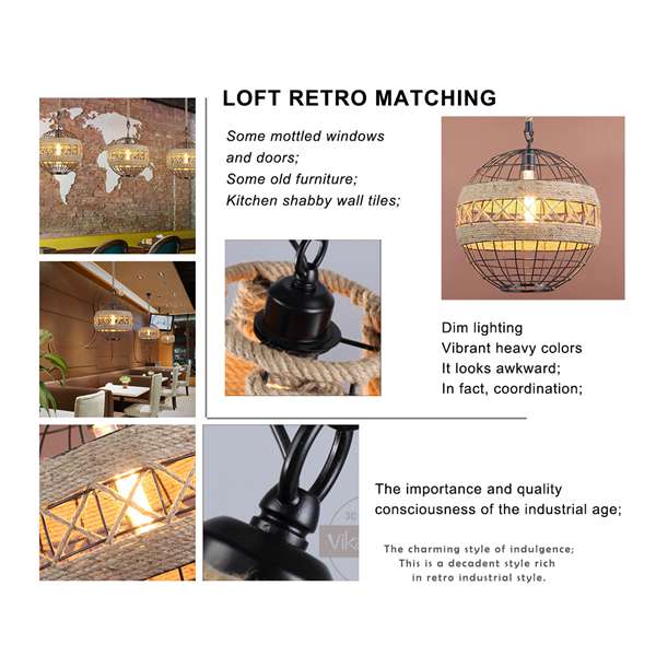 Vintage loft rural retro hemp rope light